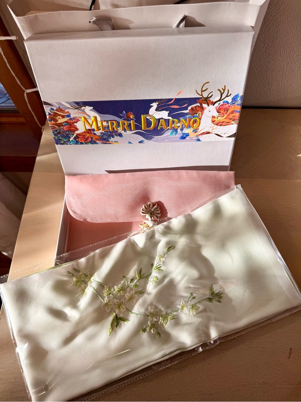 Pale Sage Embroidered Silk Scarf